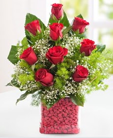 Cam içerisinde 9 adet kırmızı gül  Kırklareli online çiçekçi , çiçek siparişi 